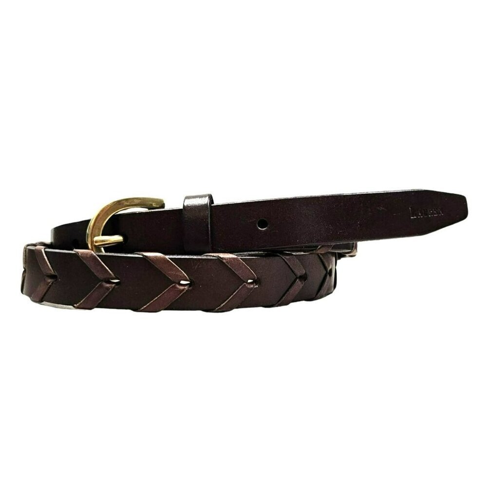 Lauren Ralph Lauren NWOT Brown Braided Leather Belt Brass Buckle‎ Two Tone 32